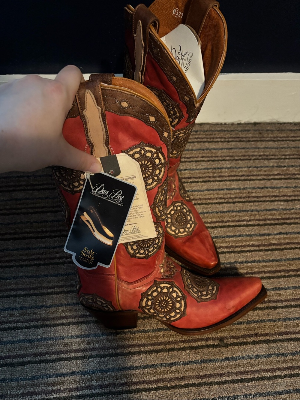 Dan Post - Women's Red Leather Western Boots with Embroidered Medallions